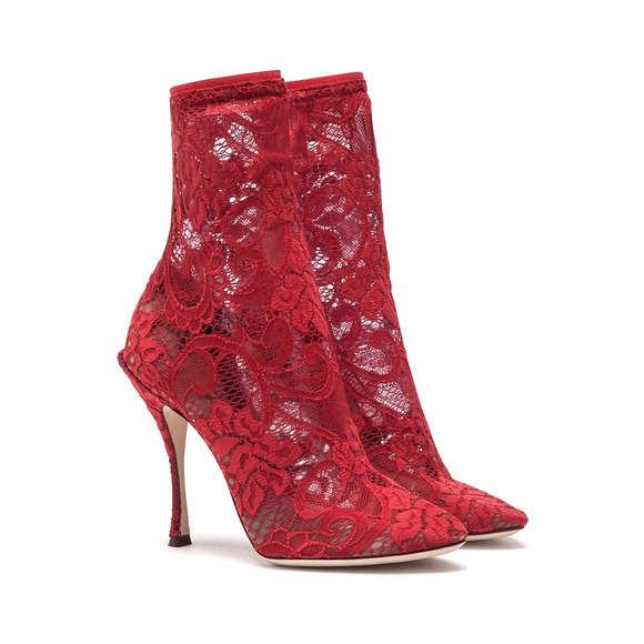 Dolce & Gabbana Stretch Lace Sock Ankle Boots Booties Red 36.5 - Picture 2 of 6